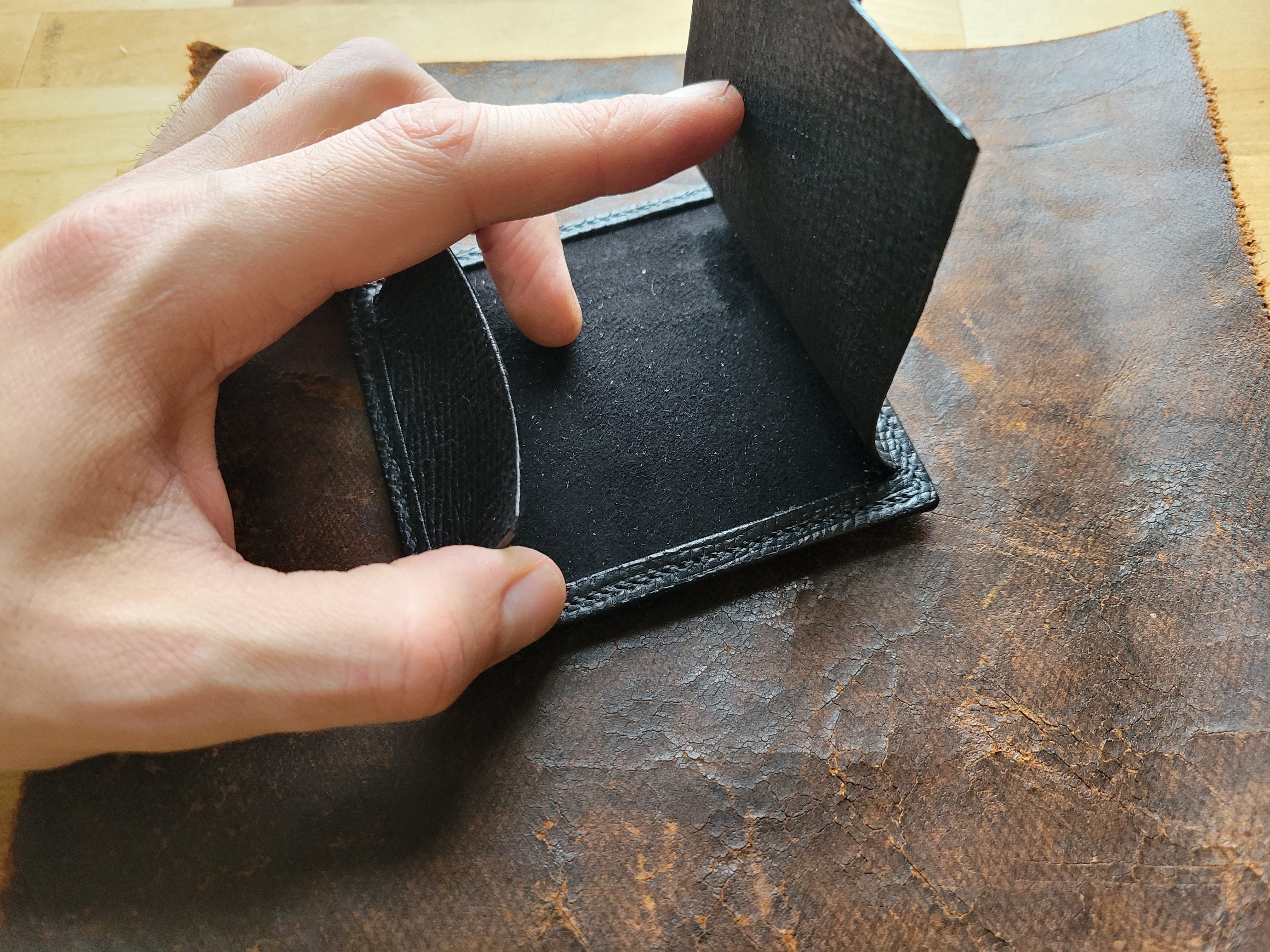 Card Wallet - Black Cowhide &amp; Deerskin